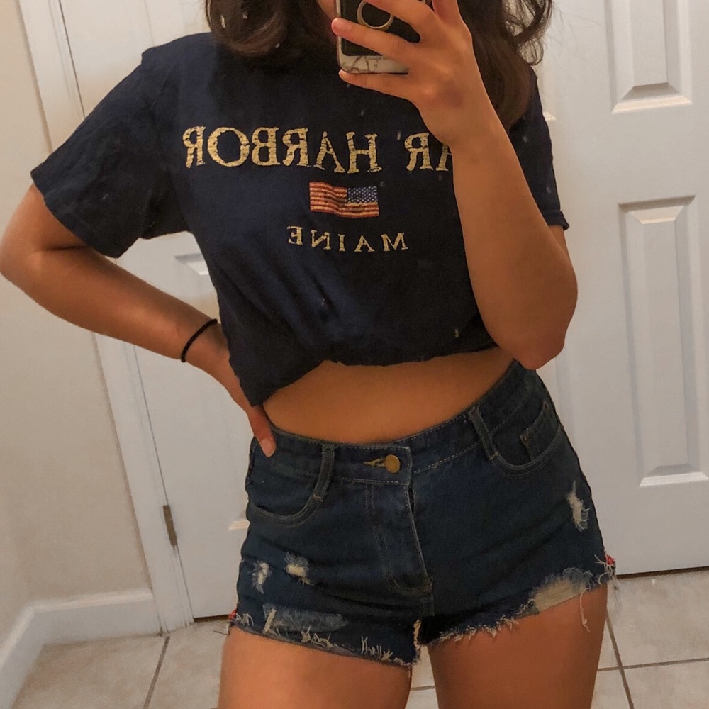 Custom distressed denim shorts